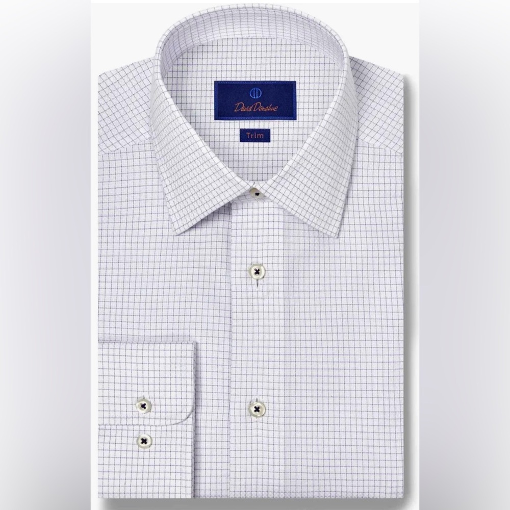 NWOT David Donahue Men's Blue Checkered Dress Shirt